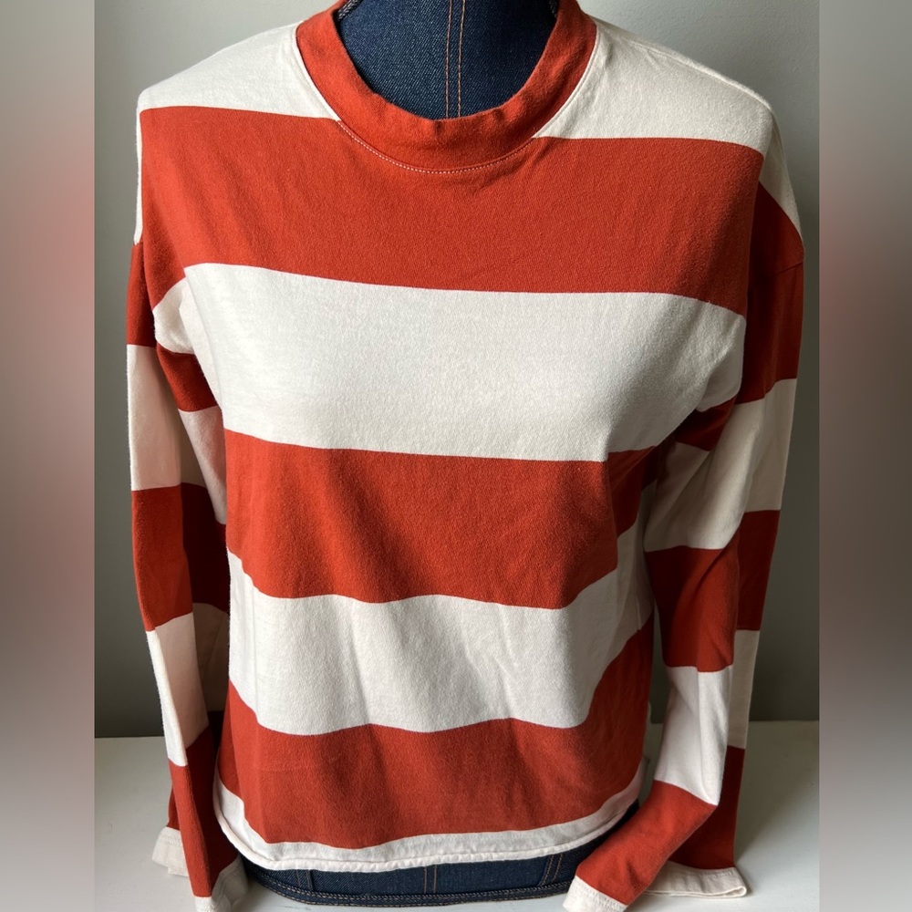 Madewell Orange and Cream Striped Crew Size Small
